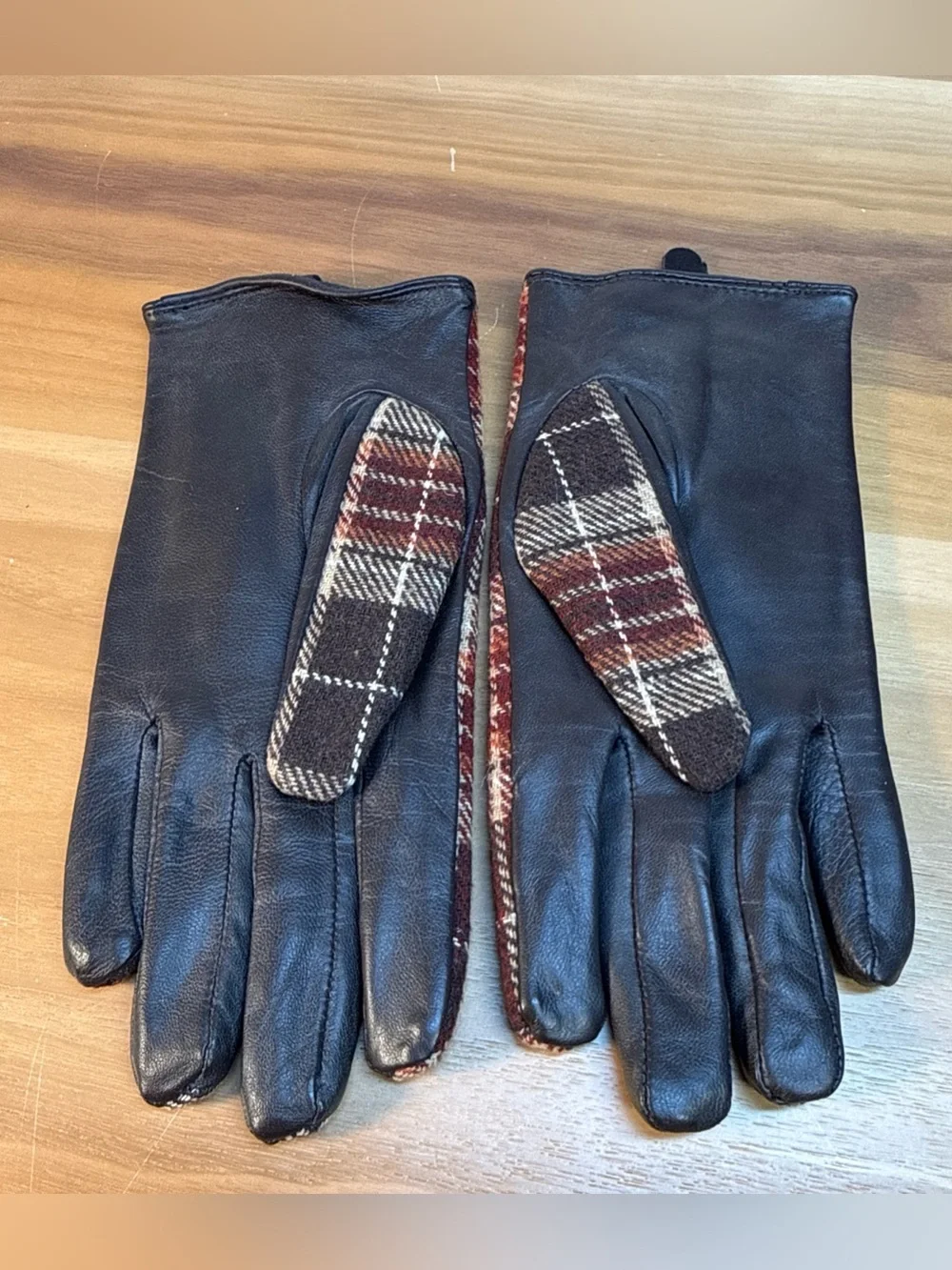 Women’s Genuine Leather & Fabric Gloves Sz M Brown Plaid Lined Driving Classic‎